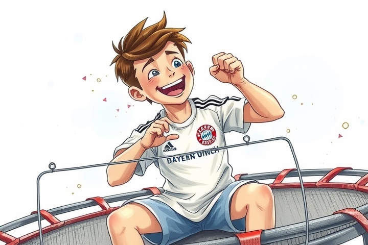 happy german boy unscrews on trampolin with bayern munich shirt by Free AI Image Generator & Maker - No login required✨ | AIGAZOU