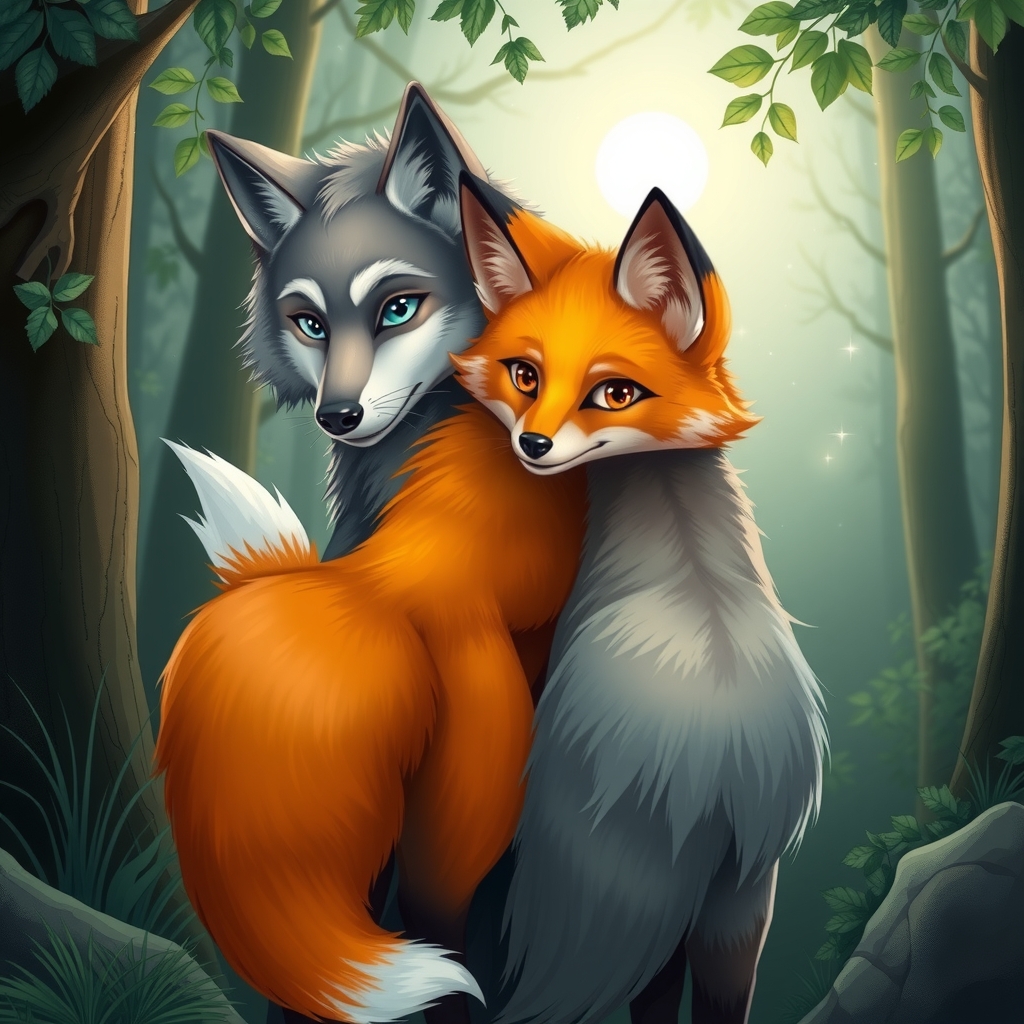 couple of a wolf and a fox by Free AI Image Generator & Maker - No login required✨ | AIGAZOU