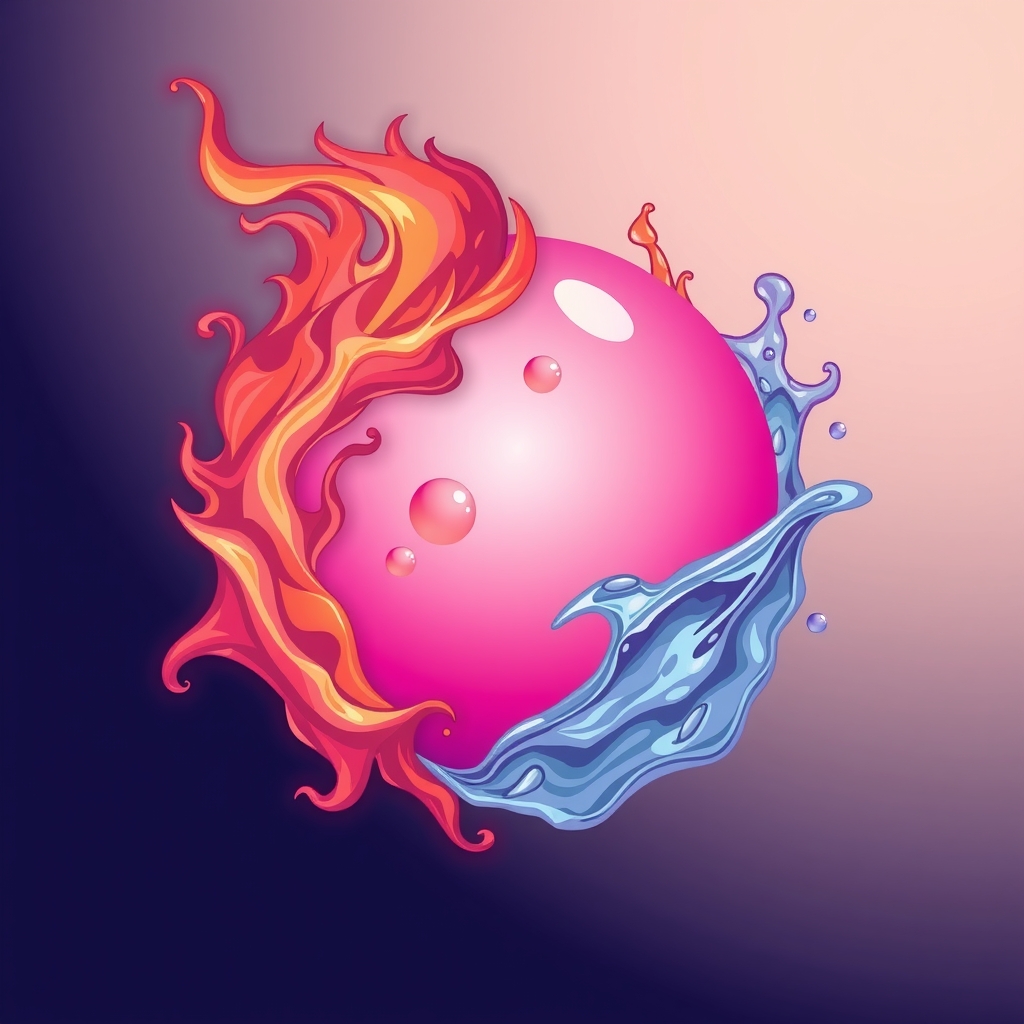 fire and water merge into pink violet ball by Free AI Image Generator & Maker - No login required✨ | AIGAZOU