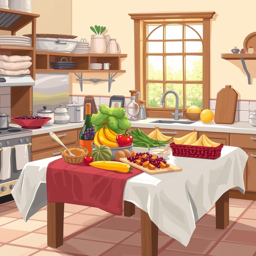 kitchen table set with food fruit window by Free AI Image Generator & Maker - No login required✨ | AIGAZOU
