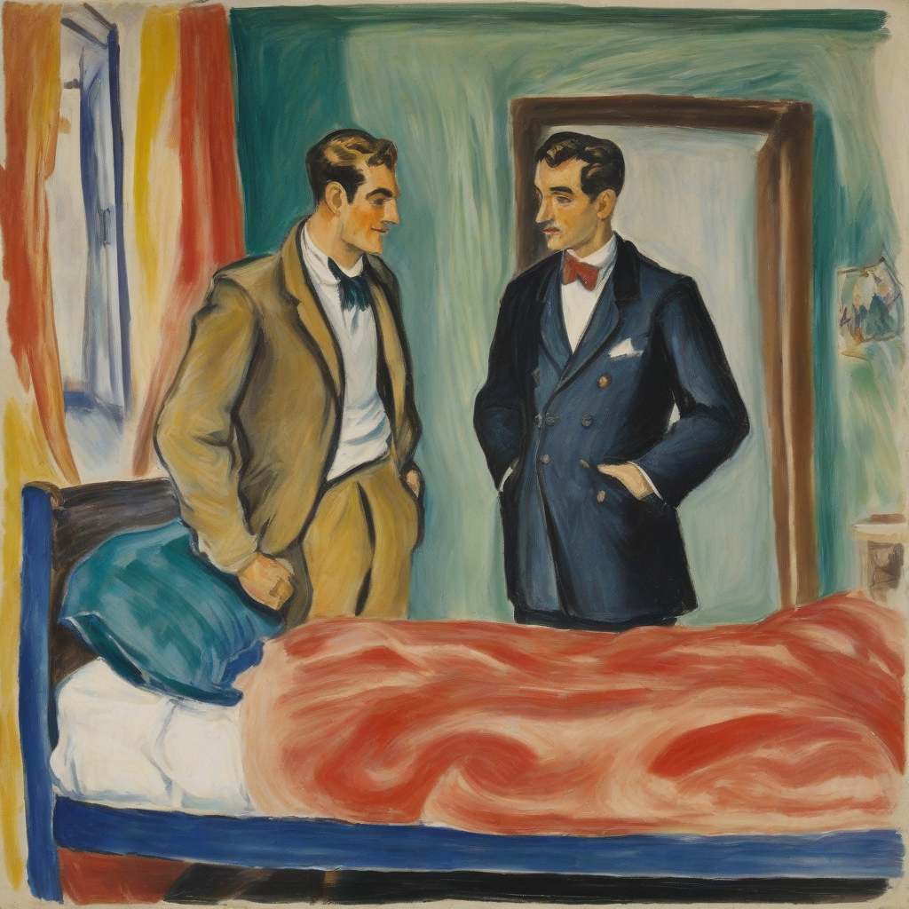 otto mueller painting rendezvous two men bed 1925 by Free AI Image Generator & Maker - No login required✨ | AIGAZOU