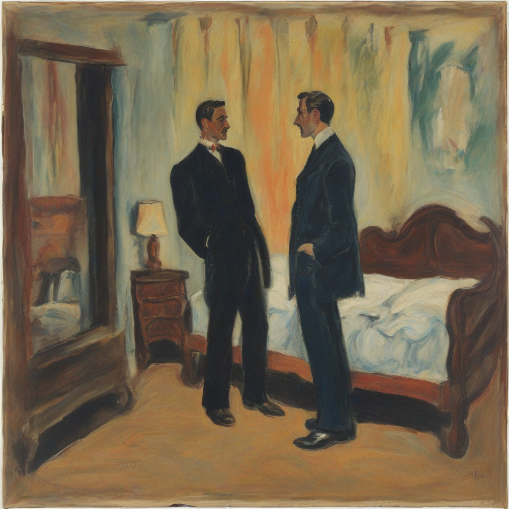 otto mueller painting rendezvous two men bed 1925 by Free AI Image Generator & Maker - No login required✨ | AIGAZOU