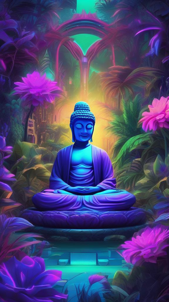 neon buddha in futuristic jungle with spirits by Free AI Image Generator & Maker - No login required✨ | AIGAZOU