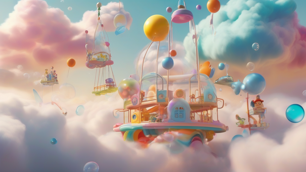 dreamy cloud playground with toys and bubbles by Free AI Image Generator & Maker - No login required✨ | AIGAZOU