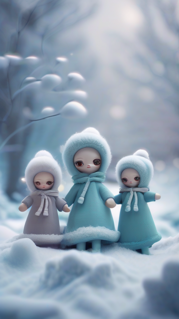 digital art snowy landscape playful dolls by Free AI Image Generator & Maker - No login required✨ | AIGAZOU