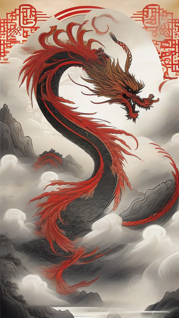 digital artwork dragon phoenix chinese ink painting by Free AI Image Generator & Maker - No login required✨ | AIGAZOU