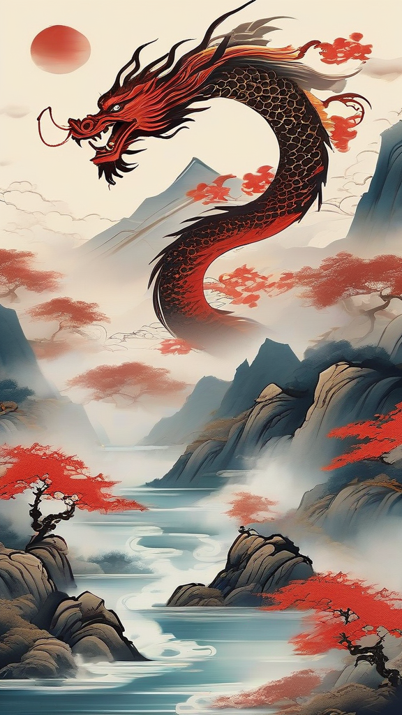 digital artwork dragon phoenix chinese ink painting by Free AI Image Generator & Maker - No login required✨ | AIGAZOU