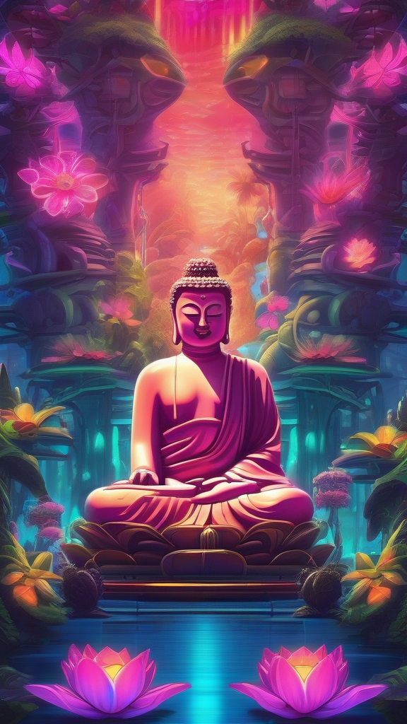 neon buddha future flower wine jungle by Free AI Image Generator & Maker - No login required✨ | AIGAZOU