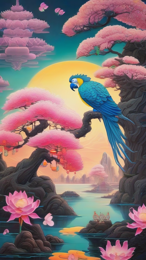 glowing bodhisattva neon buddha parrot glazed pavilion by Free AI Image Generator & Maker - No login required✨ | AIGAZOU