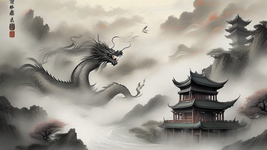 digital artwork chinese ink painting mythical scene by Free AI Image Generator & Maker - No login required✨ | AIGAZOU