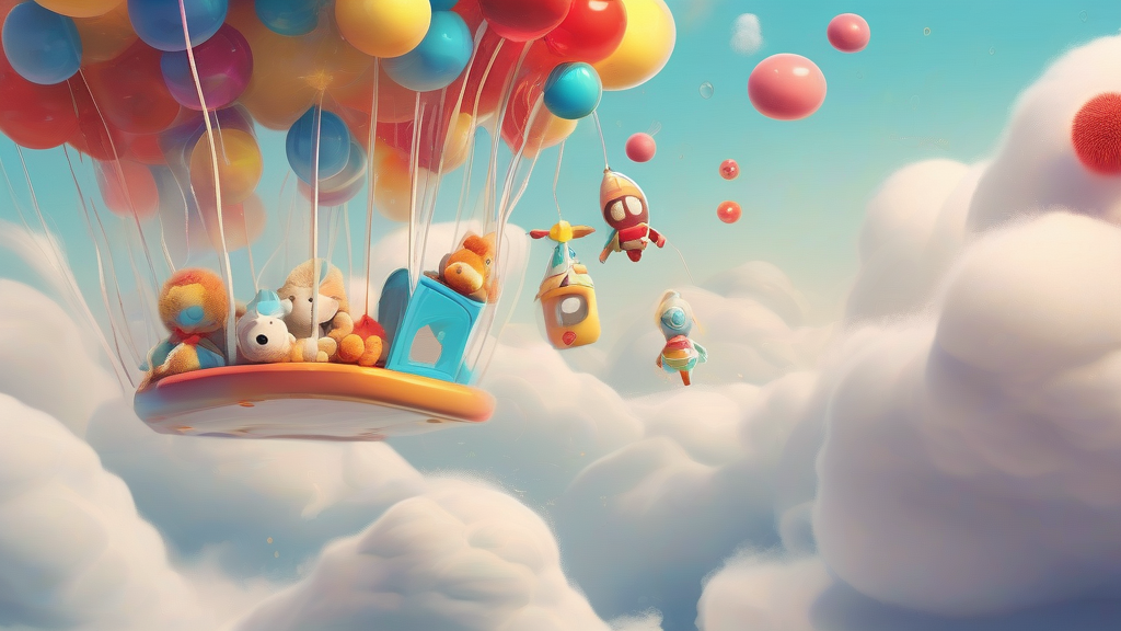 whimsical toys bouncing on clouds by Free AI Image Generator & Maker - No login required✨ | AIGAZOU