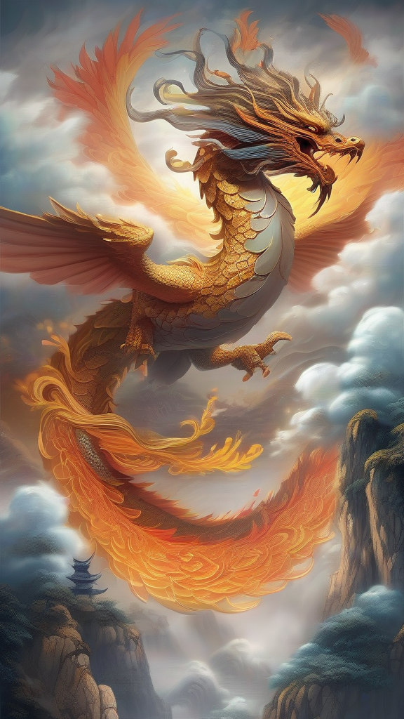 digital artwork dragon phoenix chinese mythology by Free AI Image Generator & Maker - No login required✨ | AIGAZOU
