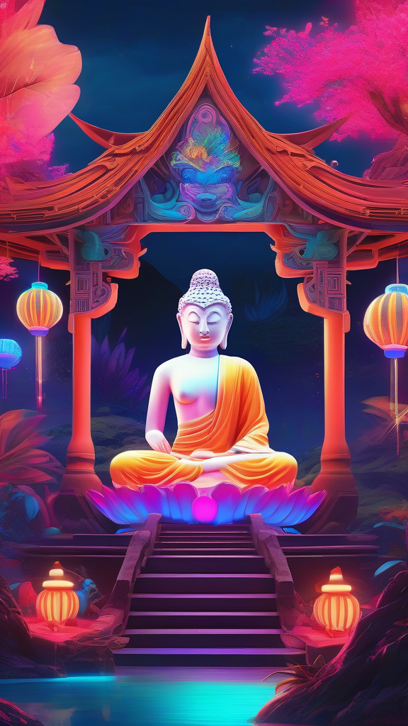 neon buddha surreal journey fantastical setting by Free AI Image Generator & Maker - No login required✨ | AIGAZOU