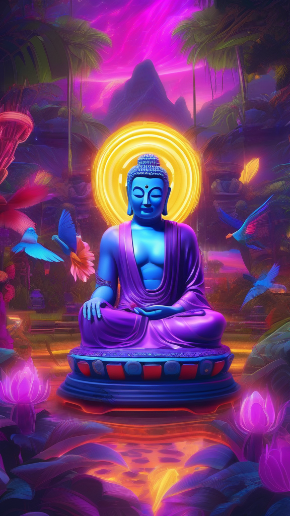neon buddha futuristic flower wine jungle by Free AI Image Generator & Maker - No login required✨ | AIGAZOU