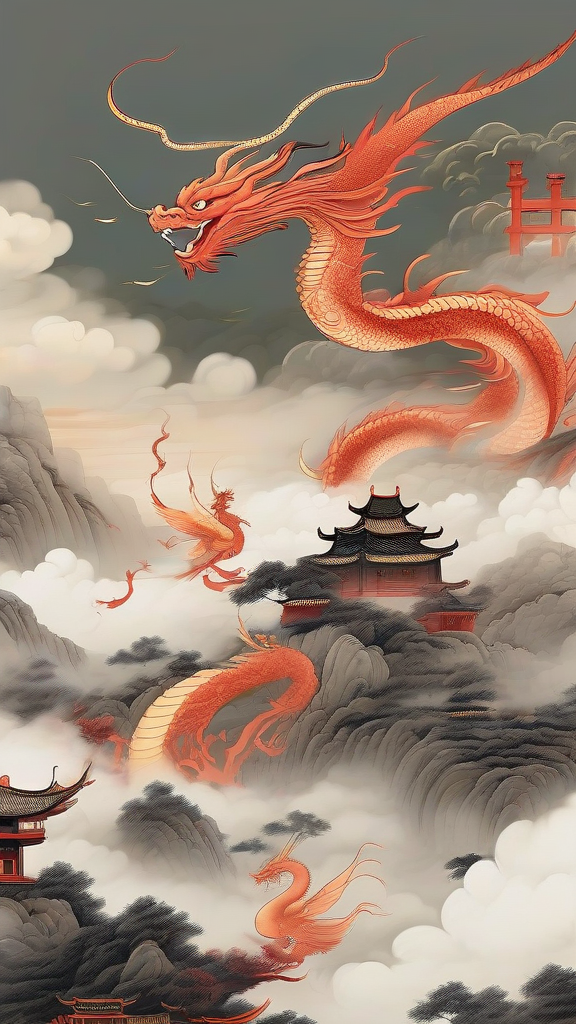 fantastical dragons phoenixes misty clouds chinese ink painting by Free AI Image Generator & Maker - No login required✨ | AIGAZOU