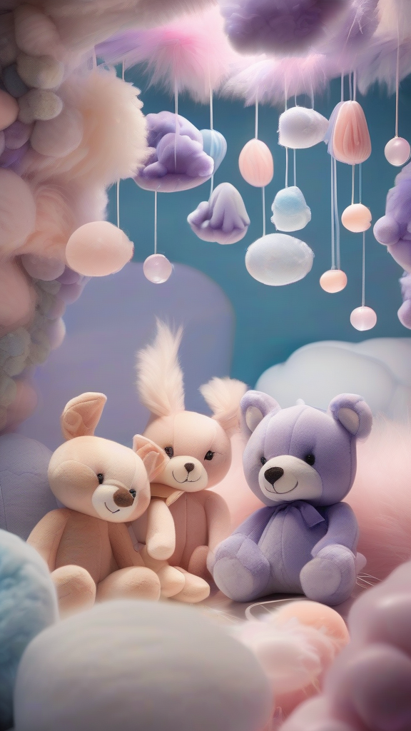 dreamy scene plush toys fairies clouds bubbles by Free AI Image Generator & Maker - No login required✨ | AIGAZOU