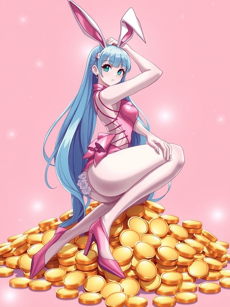 anime bunny girl pink blue gold by Free AI Image Generator & Maker - No login required✨ | AIGAZOU