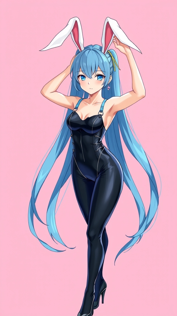 anime bunny girl portrait blue hair black costume by Free AI Image Generator & Maker - No login required✨ | AIGAZOU