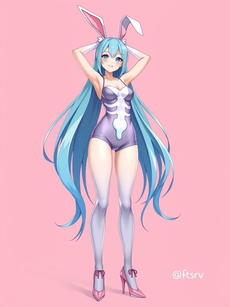 anime bunny girl blue hair pink background by Free AI Image Generator & Maker - No login required✨ | AIGAZOU
