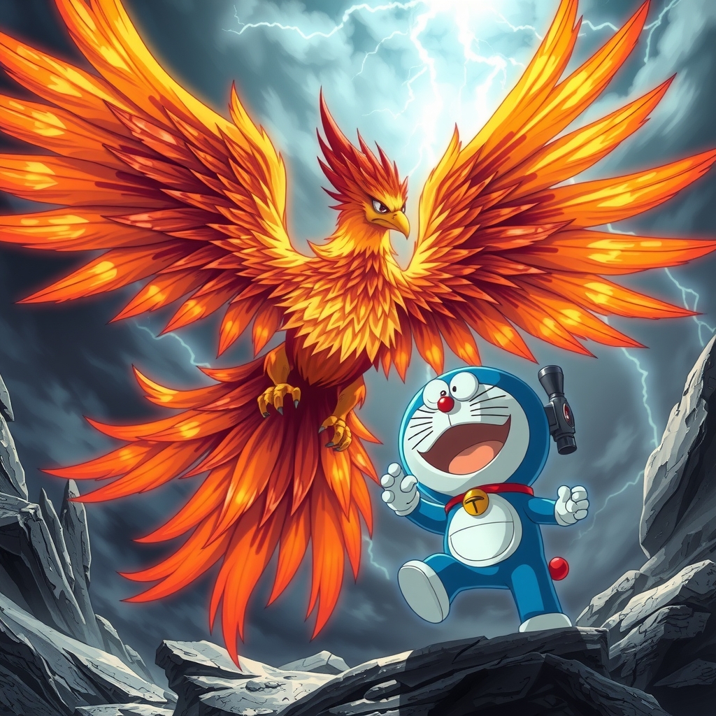 epic battle phoenix doraemon modern anime by Free AI Image Generator & Maker - No login required✨ | AIGAZOU