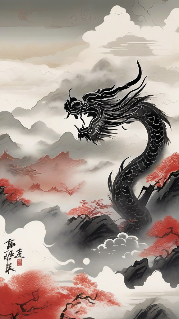 digital artwork dragon phoenix chinese ink painting by Free AI Image Generator & Maker - No login required✨ | AIGAZOU
