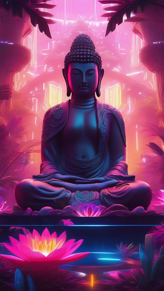 neon buddha futuristic jungle glow by Free AI Image Generator & Maker - No login required✨ | AIGAZOU