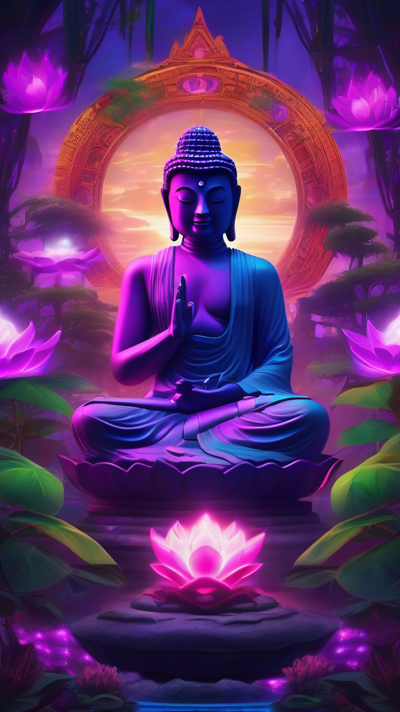 neon buddha futuristic jungle mystical atmosphere by Free AI Image Generator & Maker - No login required✨ | AIGAZOU