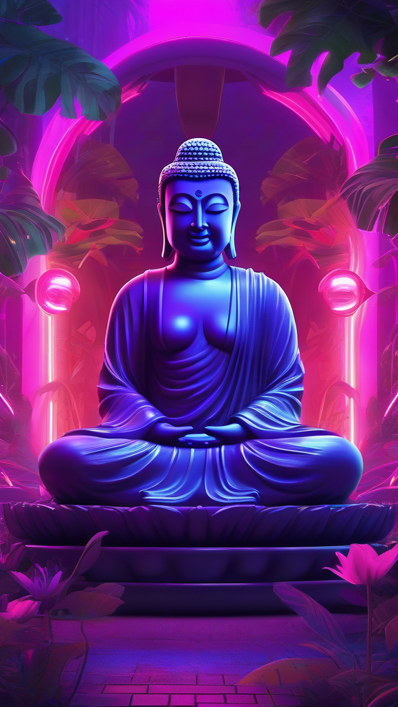 neon buddha futuristic jungle vibrant lights by Free AI Image Generator & Maker - No login required✨ | AIGAZOU