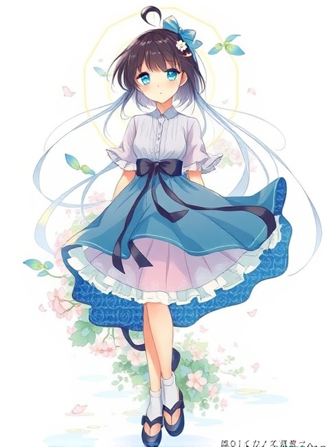 anime girl blue dress cherry blossom garden by Free AI Image Generator & Maker - No login required✨ | AIGAZOU