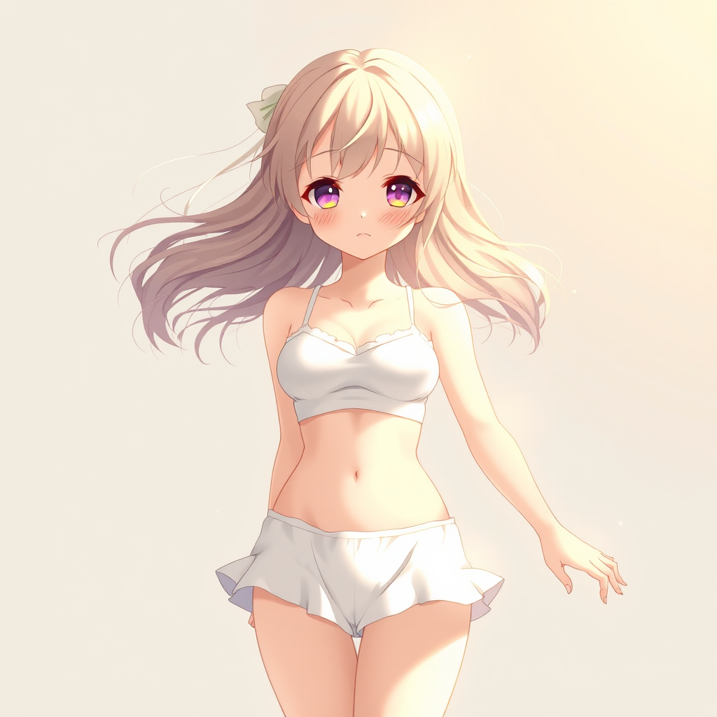 anime girl white panty pastel colors gentle lighting central composition delicate expression flowing hair seren background subtle shadows warm highlights whimsical details by Free AI Image Generator & Maker - No login required✨ | AIGAZOU