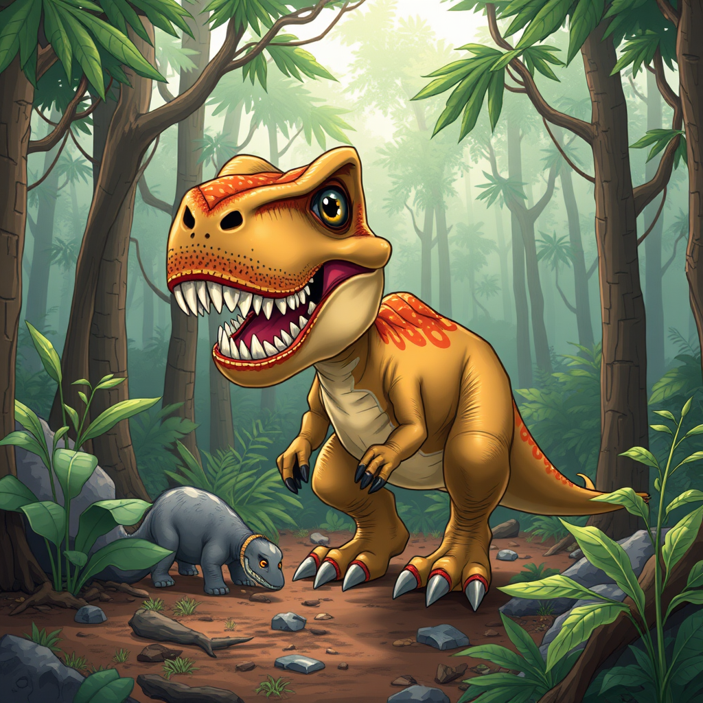 t rex in cartoon forest by Free AI Image Generator & Maker - No login required✨ | AIGAZOU