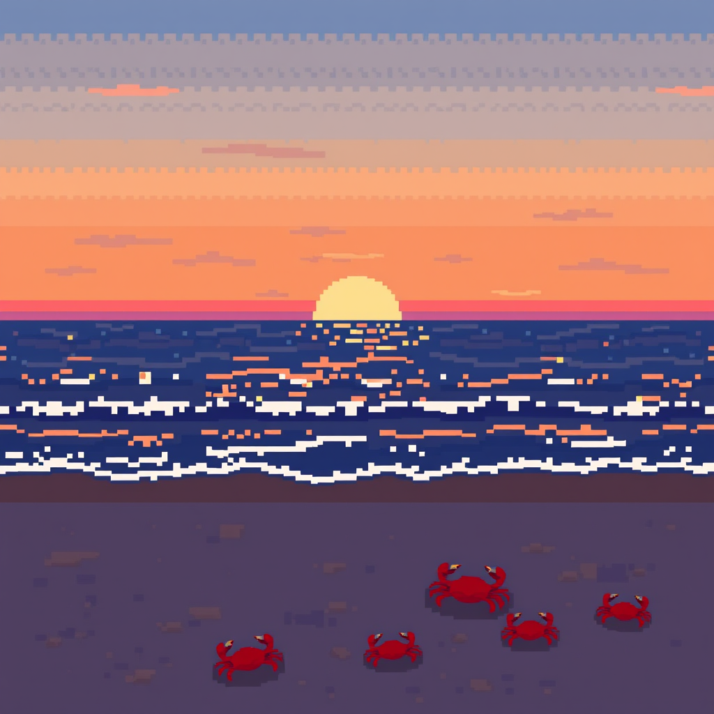 pixel ocean beach crabs at dusk by Free AI Image Generator & Maker - No login required✨ | AIGAZOU