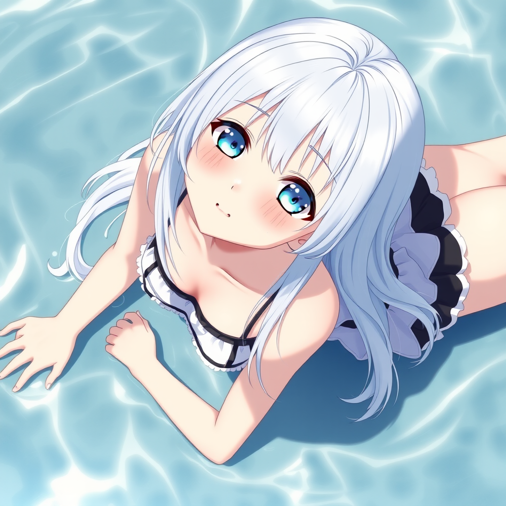 platinum marine blue hair anime girl swimsuit by Free AI Image Generator & Maker - No login required✨ | AIGAZOU