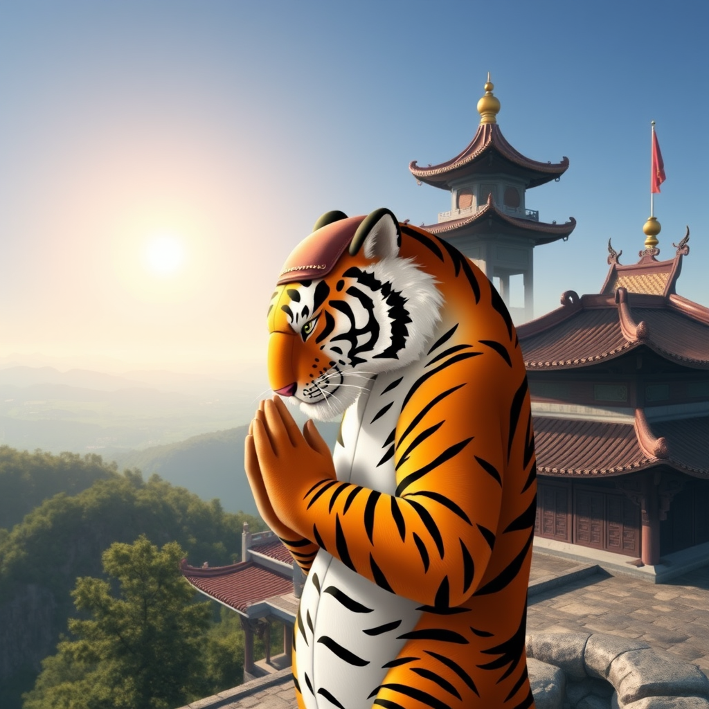 anthropomorphic tiger praying at laojun mountain temple by أداة مجانية لإنشاء الصور بالذكاء الاصطناعي - إنشاء الصور بدون تسجيل الدخول | AIGAZOU