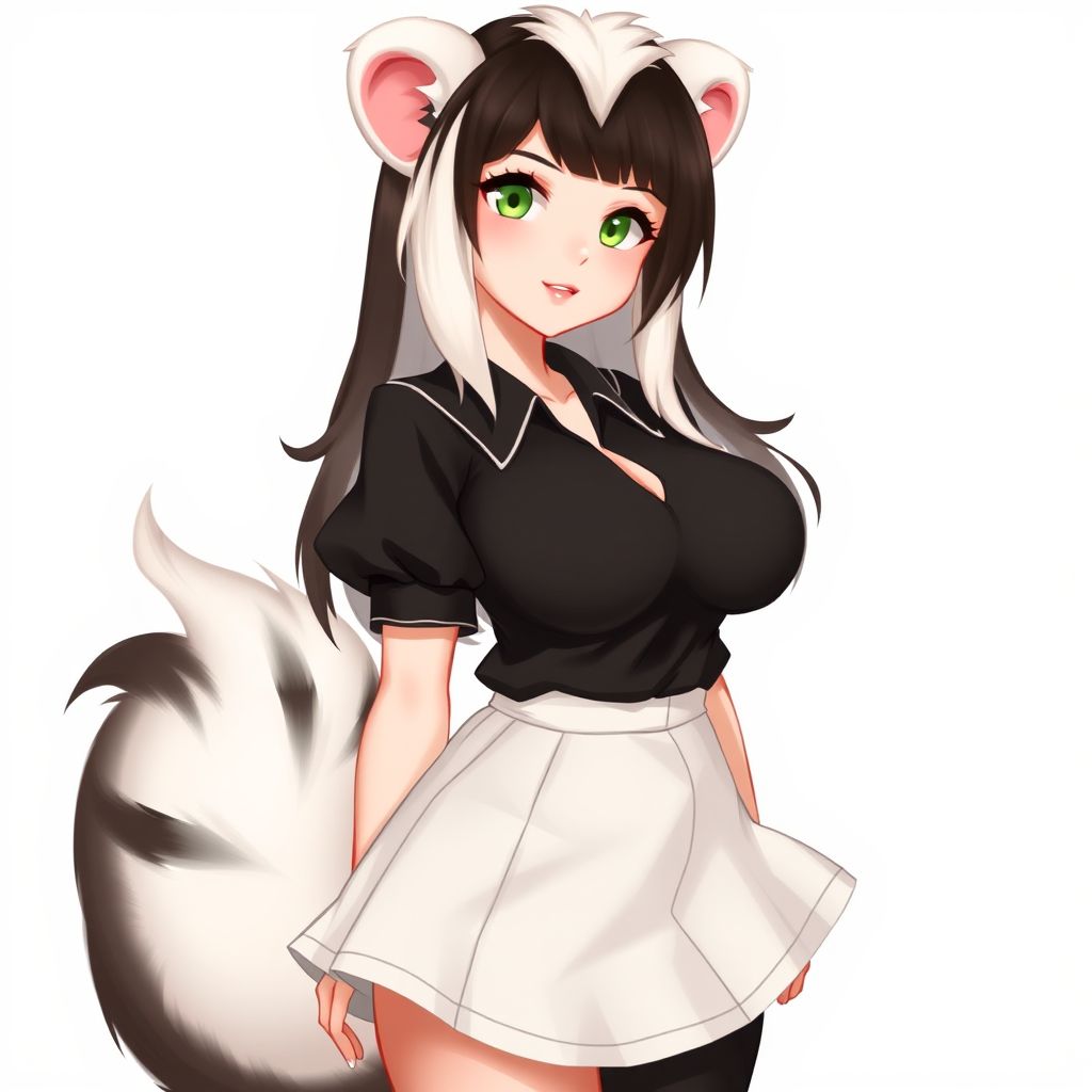 skunk girl tail ears tall h cup by Free AI Image Generator & Maker - No login required✨ | AIGAZOU