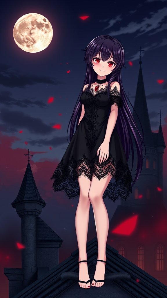 vampire girl on castle roof night sky by Free AI Image Generator & Maker - No login required✨ | AIGAZOU
