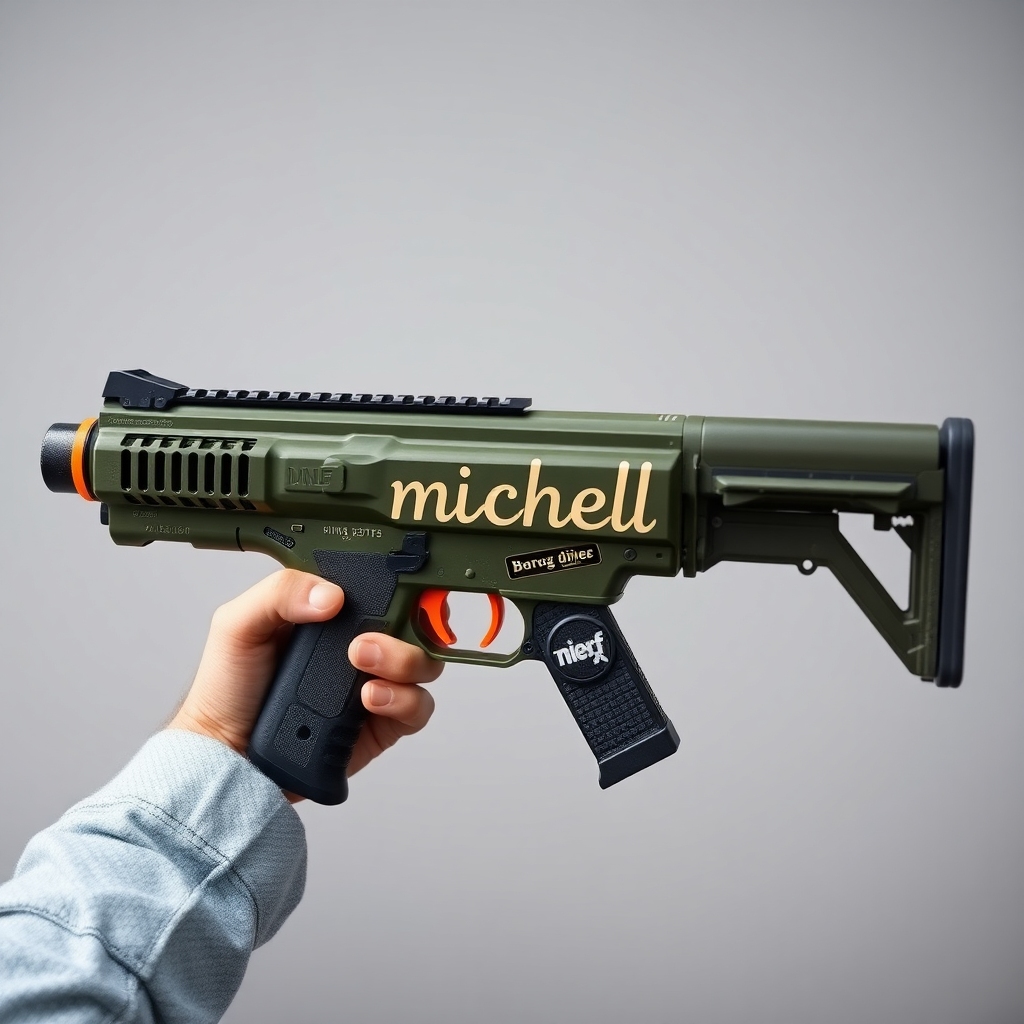 green military stylish nerf with michel by Free AI Image Generator & Maker - No login required✨ | AIGAZOU