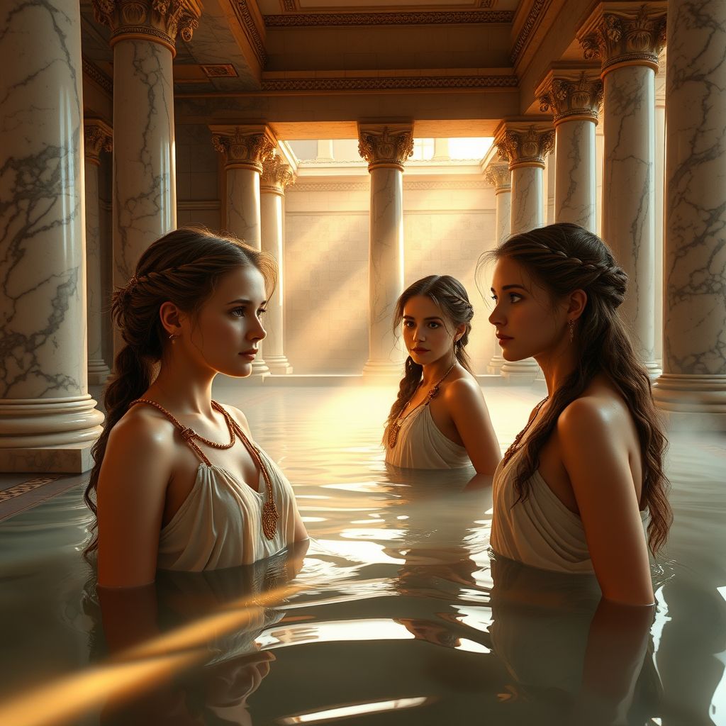 photorealistic ancient roman girls thermae marble columns by Free AI Image Generator & Maker - No login required✨ | AIGAZOU