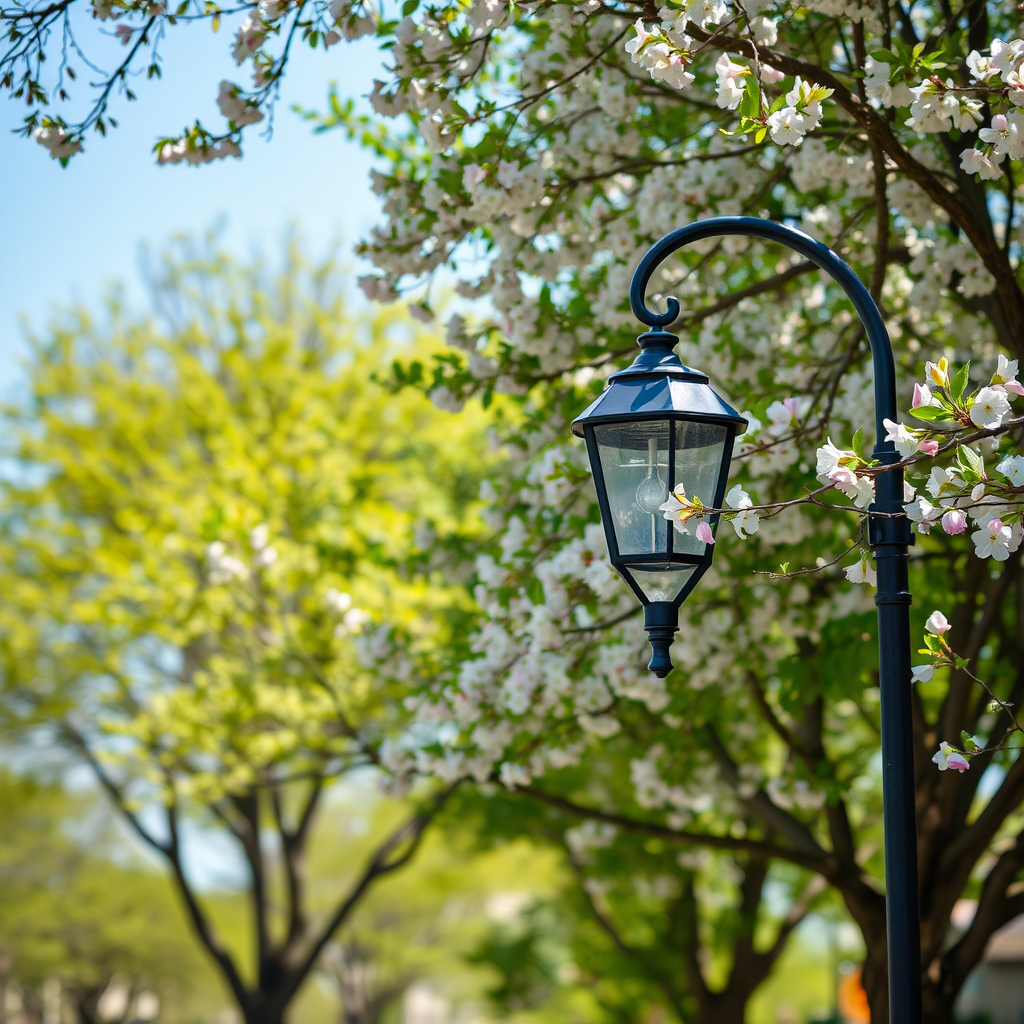 spring street tree shade streetlight photo by Free AI Image Generator & Maker - No login required✨ | AIGAZOU