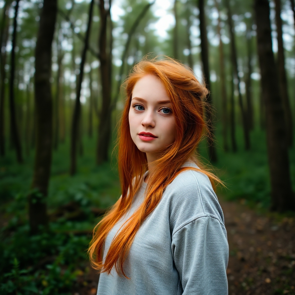 young woman red hair forest by Free AI Image Generator & Maker - No login required✨ | AIGAZOU