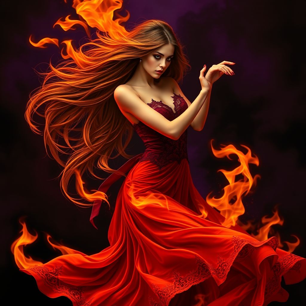gothic romanticism woman dancing flames by Free AI Image Generator & Maker - No login required✨ | AIGAZOU