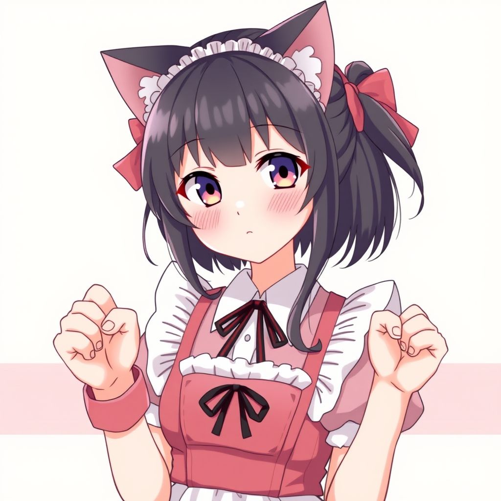 high quality two hand cats pose cute girl maido dress by Free AI Image Generator & Maker - No login required✨ | AIGAZOU