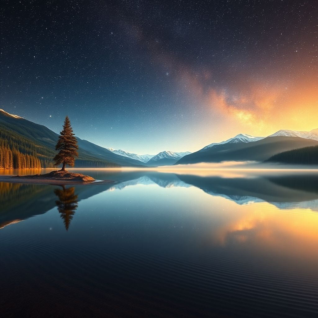 tranquil lake dawn starry sky reflections by Free AI Image Generator & Maker - No login required✨ | AIGAZOU