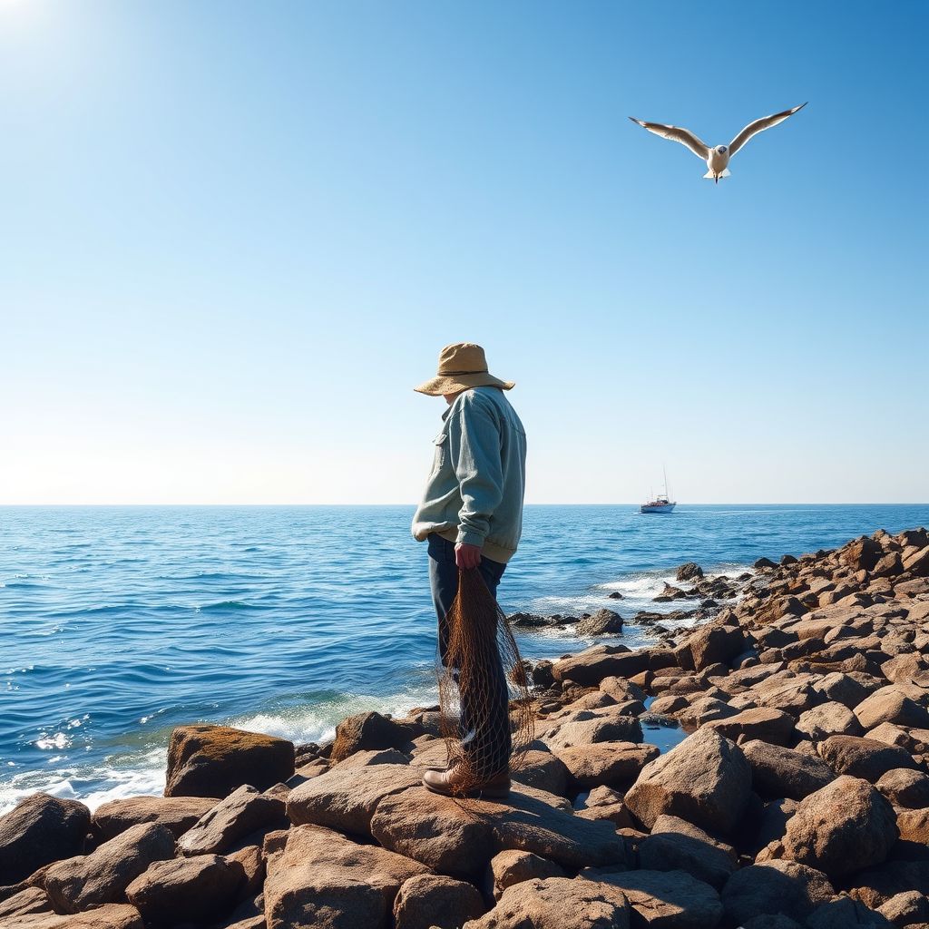 person standing on rocky shore with ocean view by Free AI Image Generator & Maker - No login required✨ | AIGAZOU