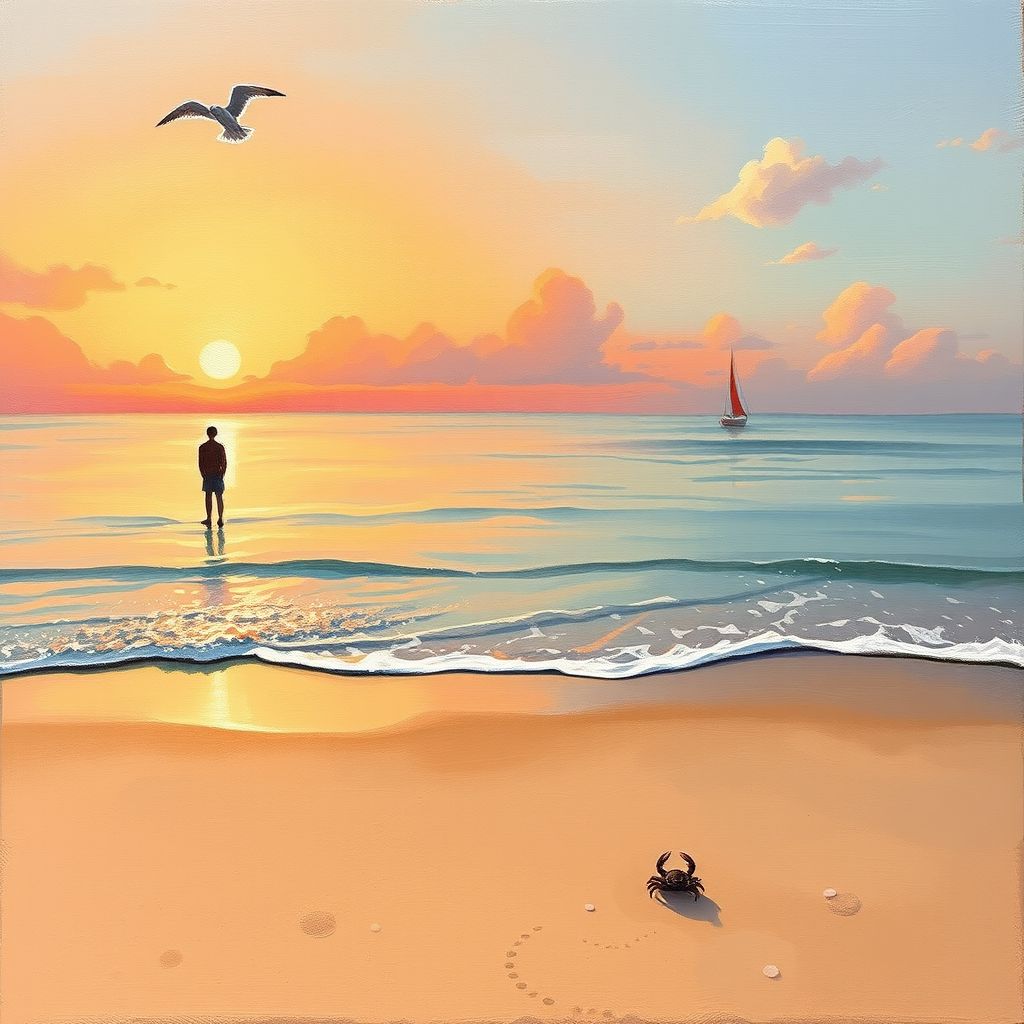 serene beach sunset tranquility nature by Free AI Image Generator & Maker - No login required✨ | AIGAZOU
