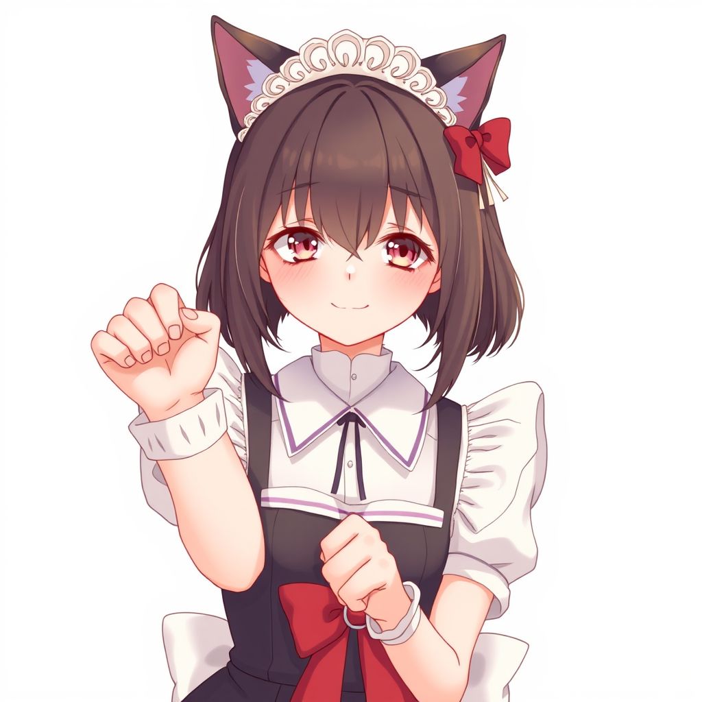high quality two hand cats pose cute girl maido dress by Free AI Image Generator & Maker - No login required✨ | AIGAZOU