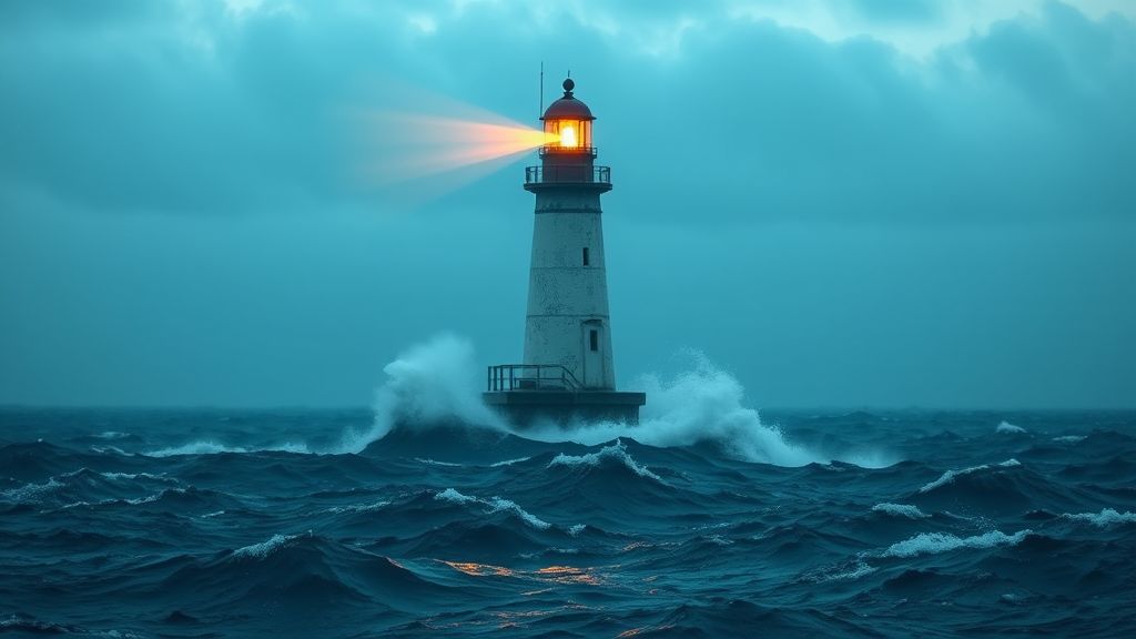 lighted lighthouse rough sea detailed by Free AI Image Generator & Maker - No login required✨ | AIGAZOU