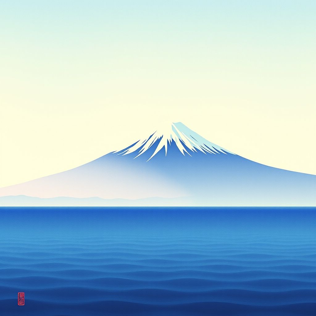 ukiyo e mount fuji morning light calm sea by Free AI Image Generator & Maker - No login required✨ | AIGAZOU