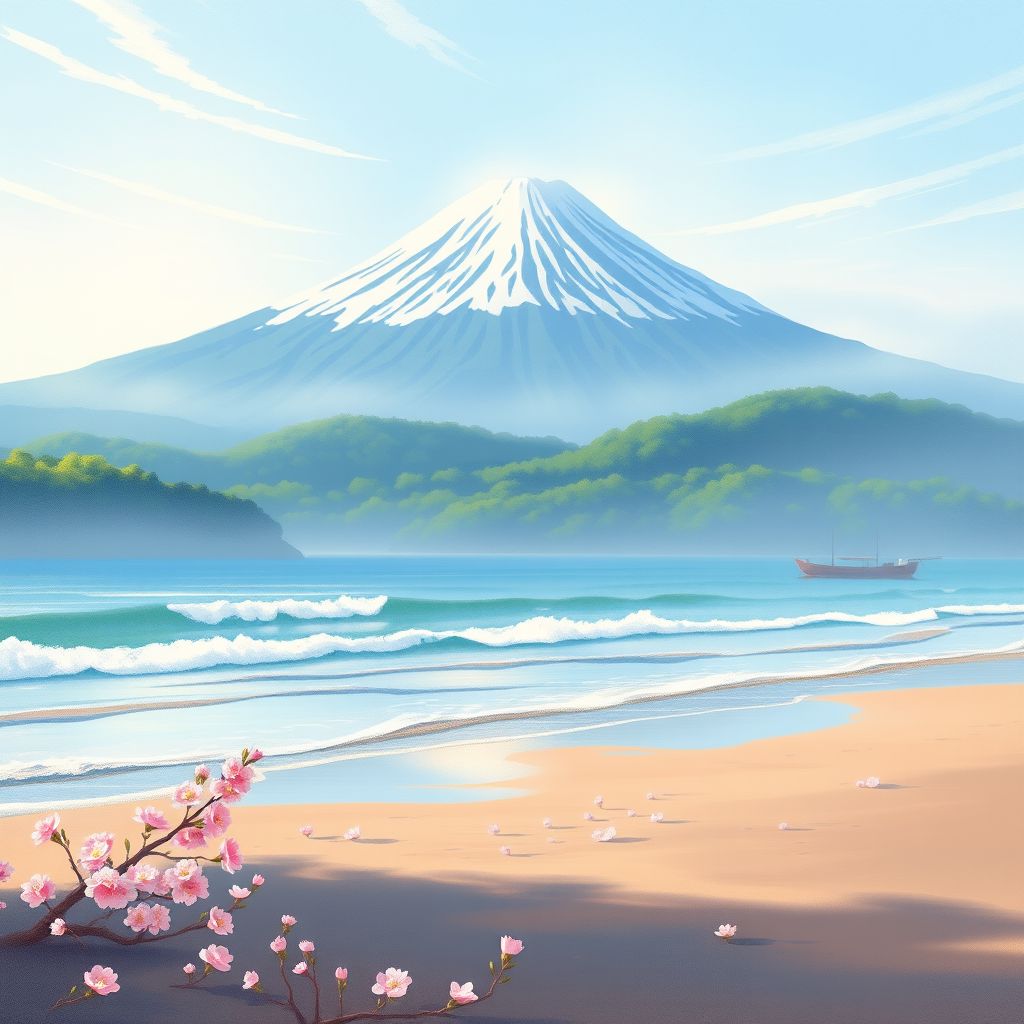 serene spring morning fuji mountain cherry blossoms by Free AI Image Generator & Maker - No login required✨ | AIGAZOU