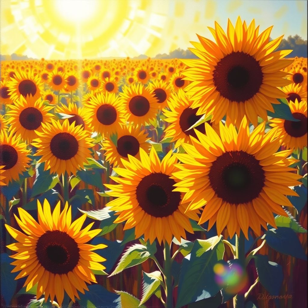 impressionist vibrant sunflower field bright sunlight by Free AI Image Generator & Maker - No login required✨ | AIGAZOU